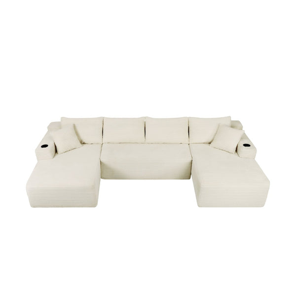 English Elm 126" U-shaped Cloud Sectional Deep Plush Seating Modular Couch with Built-in Storage Beige - A W3975S00116