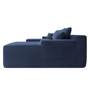 English Elm 126" U-shaped Modular Sectional Deep Lounge Sofa with Corduroy Upholstery and Cup Holder Blue W3975S00117