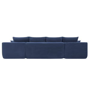 English Elm 126" U-shaped Modular Sectional Deep Lounge Sofa with Corduroy Upholstery and Cup Holder Blue W3975S00117