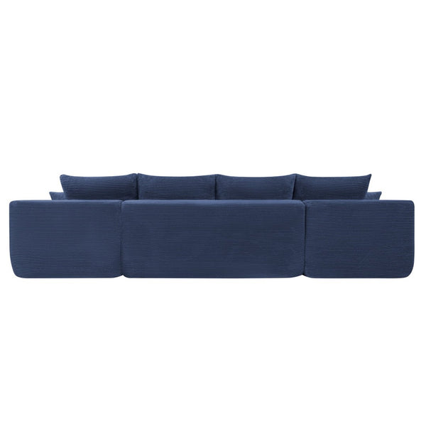 English Elm 126" U-shaped Modular Sectional Deep Lounge Sofa with Corduroy Upholstery and Cup Holder Blue W3975S00117