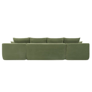 English Elm 126" U-shaped Modular Sectional Deep Lounge Sofa with Corduroy Upholstery and Cup Holder Green W3975S00118