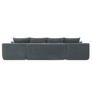 English Elm 126" U-shaped Modular Sectional Deep Lounge Sofa with Corduroy Upholstery and Cup Holder Grey W3975S00119