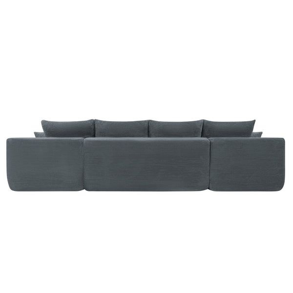 English Elm 126" U-shaped Modular Sectional Deep Lounge Sofa with Corduroy Upholstery and Cup Holder Grey W3975S00119