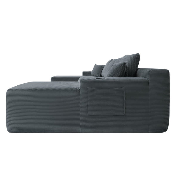 English Elm 126" U-shaped Modular Sectional Deep Lounge Sofa with Corduroy Upholstery and Cup Holder Grey W3975S00119