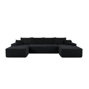 English Elm 126" U-shaped Modular Sectional Deep Lounge Sofa with Corduroy Upholstery and Cup Holder Black W3975S00120