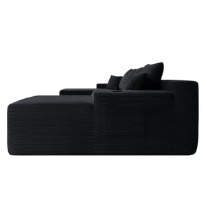 English Elm 126" U-shaped Modular Sectional Deep Lounge Sofa with Corduroy Upholstery and Cup Holder Black W3975S00120