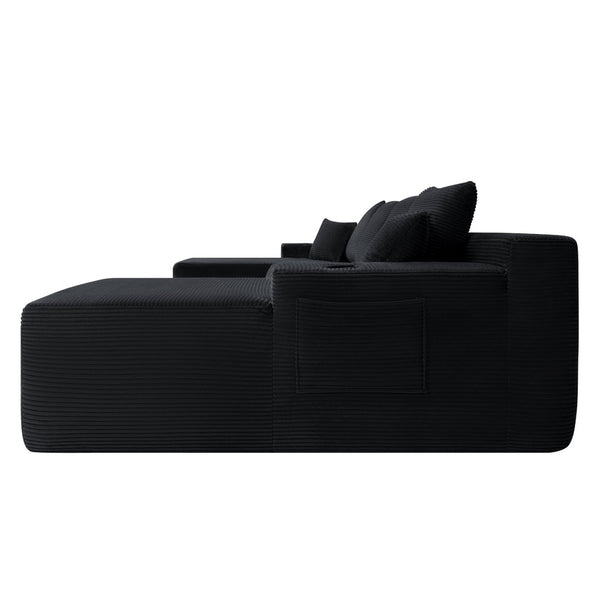 English Elm 126" U-shaped Modular Sectional Deep Lounge Sofa with Corduroy Upholstery and Cup Holder Black W3975S00120