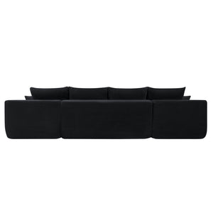 English Elm 126" U-shaped Modular Sectional Deep Lounge Sofa with Corduroy Upholstery and Cup Holder Black W3975S00120
