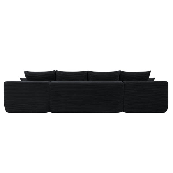 English Elm 126" U-shaped Modular Sectional Deep Lounge Sofa with Corduroy Upholstery and Cup Holder Black W3975S00120