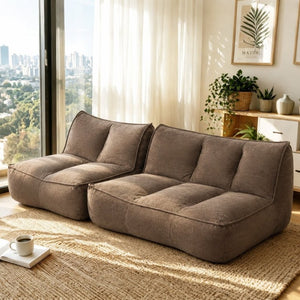 English Elm 141.5Inch Modular Caterpillar Floor Sofa Corduroy Faux Fur Plush Lounger for Dorm W3975S00121