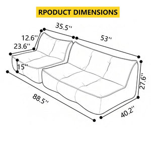 English Elm 88.5Inch Modular Floor Sofa Segmented Corduroy Faux Fur Lounger for Bedroom or Dorm W3975S00123
