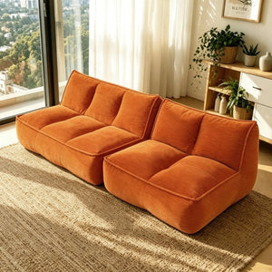 English Elm 88.5Inch Modular Floor Sofa Segmented Corduroy Faux Fur Lounger for Bedroom or Dorm W3975S00123