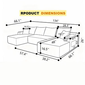 English Elm 133 Inch U-Shape Modular Sectional Sofa Corduroy Deep Seating Couch for Living Room Beige W3975S00124