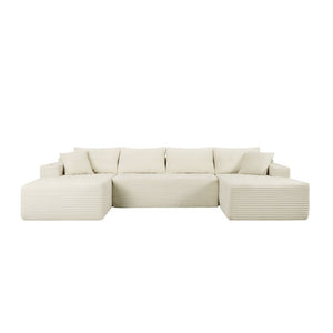 English Elm 133 Inch U-Shape Modular Sectional Sofa Corduroy Deep Seating Couch for Living Room Beige W3975S00124