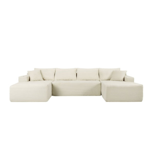 English Elm 133 Inch U-Shape Modular Sectional Sofa Corduroy Deep Seating Couch for Living Room Beige W3975S00124