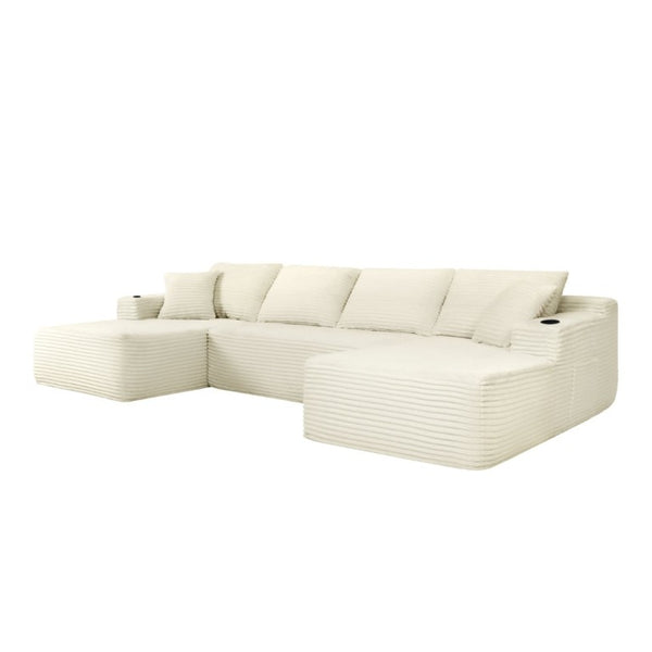 English Elm 133 Inch U-Shape Modular Sectional Sofa Corduroy Deep Seating Couch for Living Room Beige W3975S00124