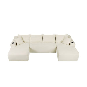 English Elm 133 Inch U-Shape Modular Sectional Sofa Corduroy Deep Seating Couch for Living Room Beige W3975S00124