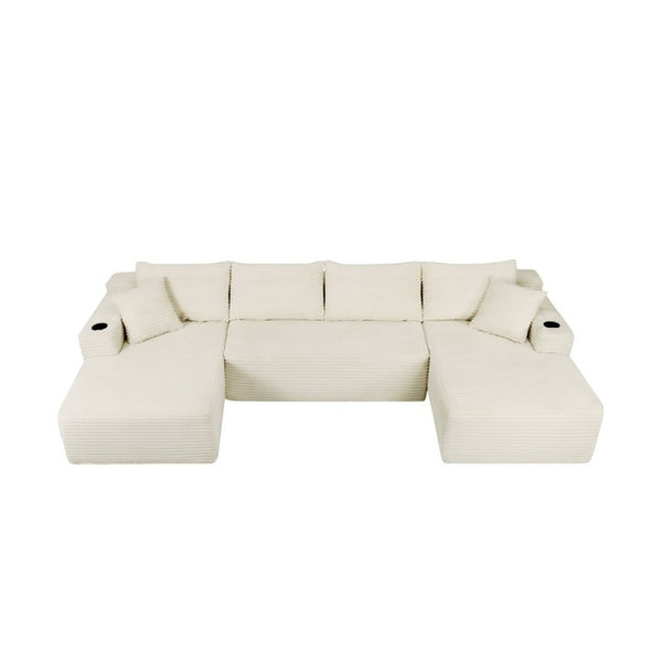 English Elm 133 Inch U-Shape Modular Sectional Sofa Corduroy Deep Seating Couch for Living Room Beige W3975S00124