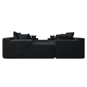 English Elm 124.4" U-shaped Cloud Sectional Corduroy Deep Seat Modular Couch for Living Room Black W3975S00130