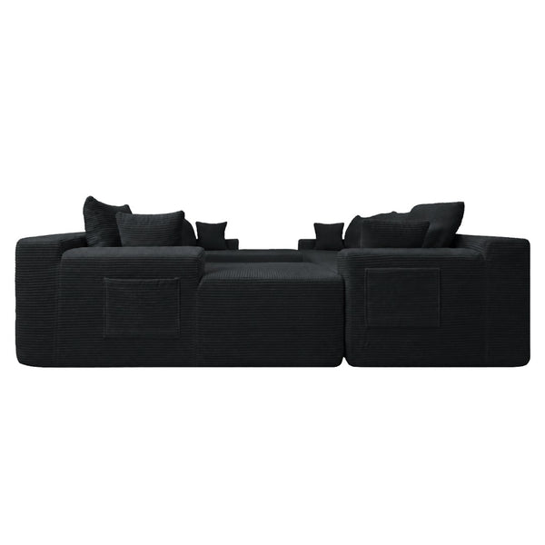 English Elm 124.4" U-shaped Cloud Sectional Corduroy Deep Seat Modular Couch for Living Room Black W3975S00130