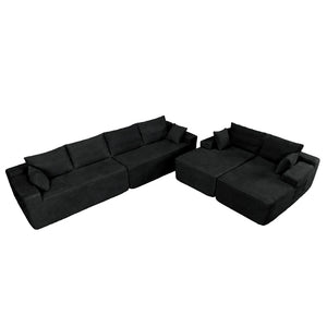 English Elm 124.4" U-shaped Cloud Sectional Corduroy Deep Seat Modular Couch for Living Room Black W3975S00130