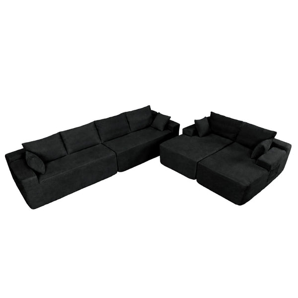 English Elm 124.4" U-shaped Cloud Sectional Corduroy Deep Seat Modular Couch for Living Room Black W3975S00130