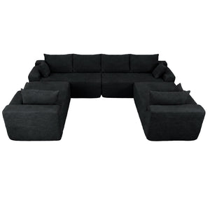 English Elm 124.4" U-shaped Cloud Sectional Corduroy Deep Seat Modular Couch for Living Room Black W3975S00130