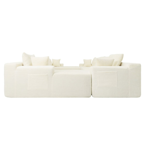 English Elm 124.4" U-shaped Cloud Sectional Corduroy Deep Seat Modular Couch for Living Room White - A W3975S00132