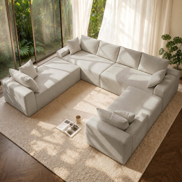 English Elm 124.4" U-shaped Cloud Sectional Corduroy Deep Seat Modular Couch for Living Room Camel W3975S00134
