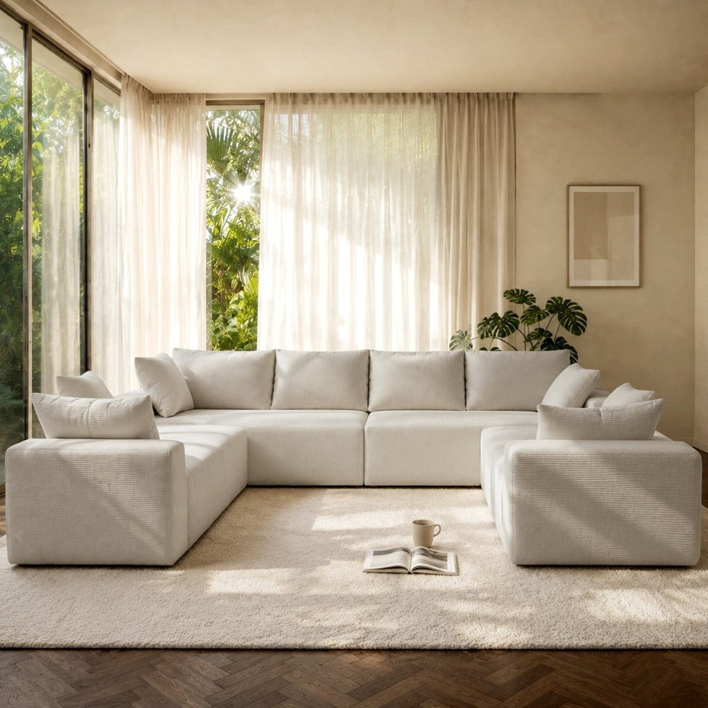 English Elm 124.4" U-shaped Cloud Sectional Corduroy Deep Seat Modular Couch for Living Room Camel W3975S00134