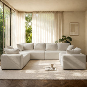 English Elm 124.4" U-shaped Cloud Sectional Corduroy Deep Seat Modular Couch for Living Room Camel W3975S00134