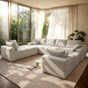 English Elm 124.4" U-shaped Cloud Sectional Corduroy Deep Seat Modular Couch for Living Room Camel W3975S00134