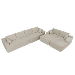 English Elm 124.4" U-shaped Cloud Sectional Corduroy Deep Seat Modular Couch for Living Room Camel W3975S00134