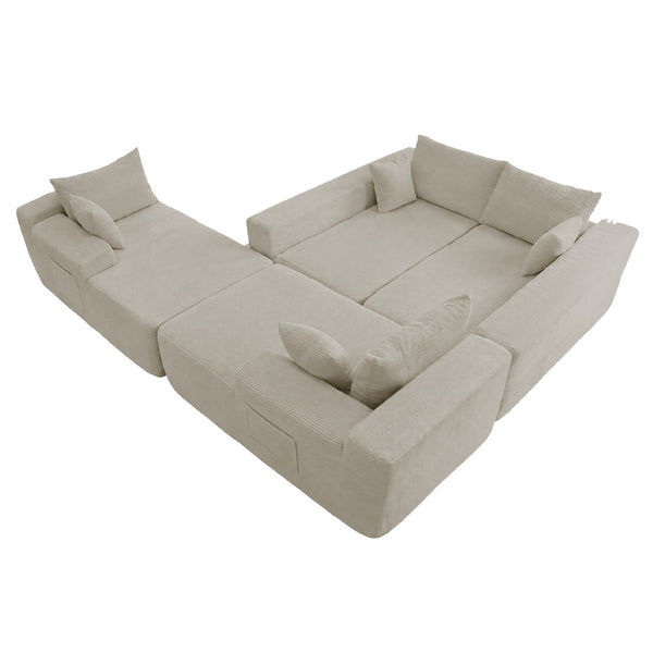 English Elm 124.4" U-shaped Cloud Sectional Corduroy Deep Seat Modular Couch for Living Room Camel W3975S00134