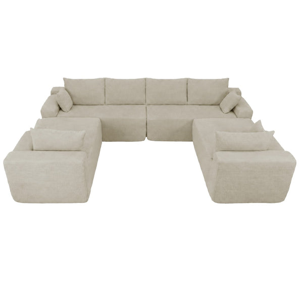 English Elm 124.4" U-shaped Cloud Sectional Corduroy Deep Seat Modular Couch for Living Room Camel W3975S00134
