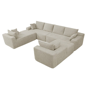 English Elm 124.4" U-shaped Cloud Sectional Corduroy Deep Seat Modular Couch for Living Room Camel W3975S00134