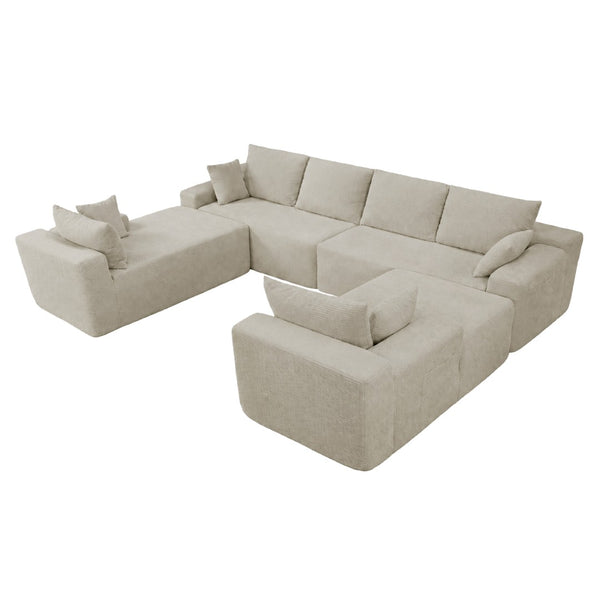 English Elm 124.4" U-shaped Cloud Sectional Corduroy Deep Seat Modular Couch for Living Room Camel W3975S00134