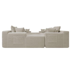 English Elm 124.4" U-shaped Cloud Sectional Corduroy Deep Seat Modular Couch for Living Room Camel W3975S00134