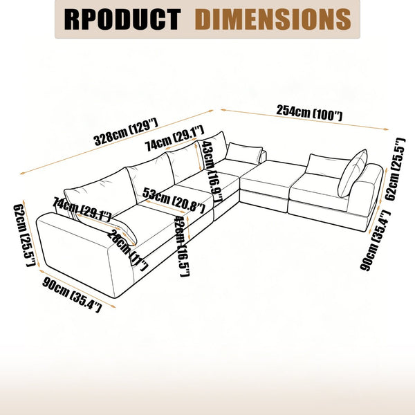 English Elm L Shaped Modular Floor Sectional in Corduroy Fabric with Configurable Layout and Pillows Grey W3975S00141