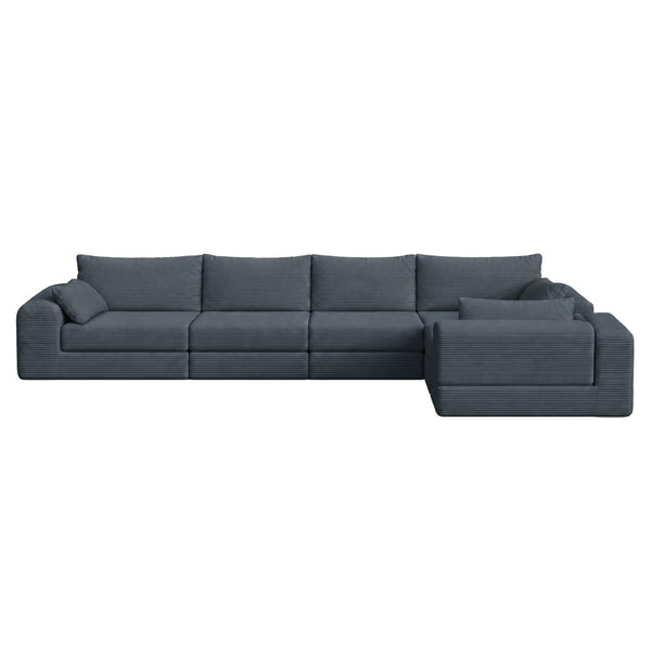 English Elm L Shaped Modular Floor Sectional in Corduroy Fabric with Configurable Layout and Pillows Grey W3975S00141