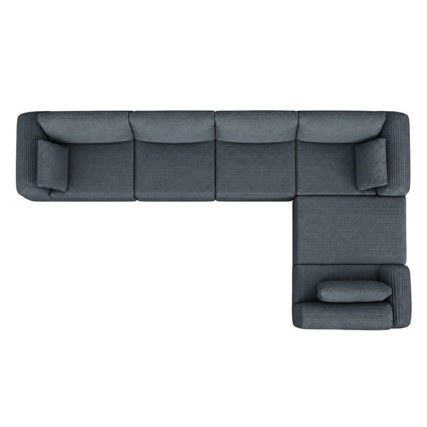 English Elm L Shaped Modular Floor Sectional in Corduroy Fabric with Configurable Layout and Pillows Grey W3975S00141