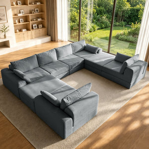English Elm L Shaped Modular Floor Sectional Corduroy Sofa with Deep Seats for Any Living Space W3975S00145