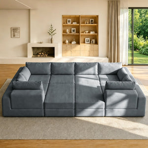 English Elm L Shaped Modular Floor Sectional Corduroy Sofa with Deep Seats for Any Living Space W3975S00145