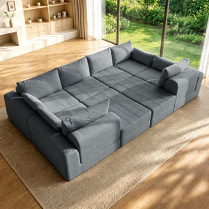 English Elm L Shaped Modular Floor Sectional Corduroy Sofa with Deep Seats for Any Living Space W3975S00145