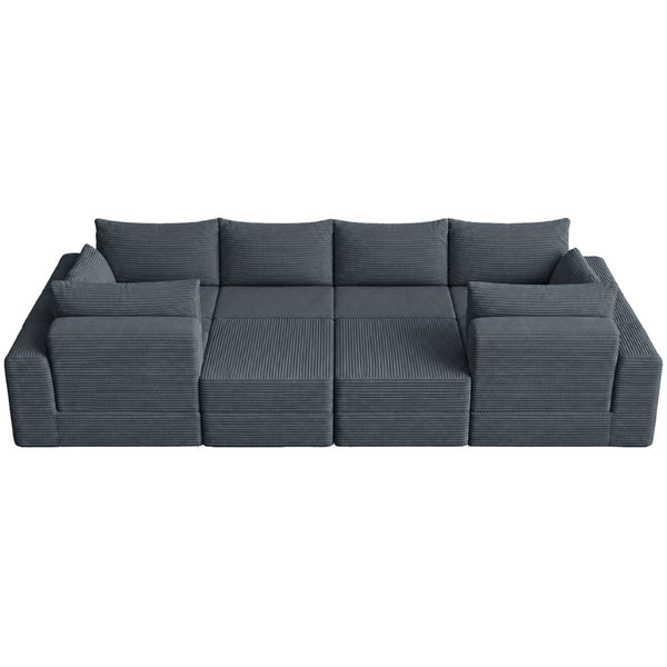 English Elm L Shaped Modular Floor Sectional Corduroy Sofa with Deep Seats for Any Living Space W3975S00145
