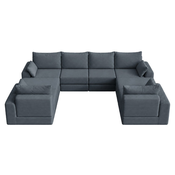 English Elm L Shaped Modular Floor Sectional Corduroy Sofa with Deep Seats for Any Living Space W3975S00145