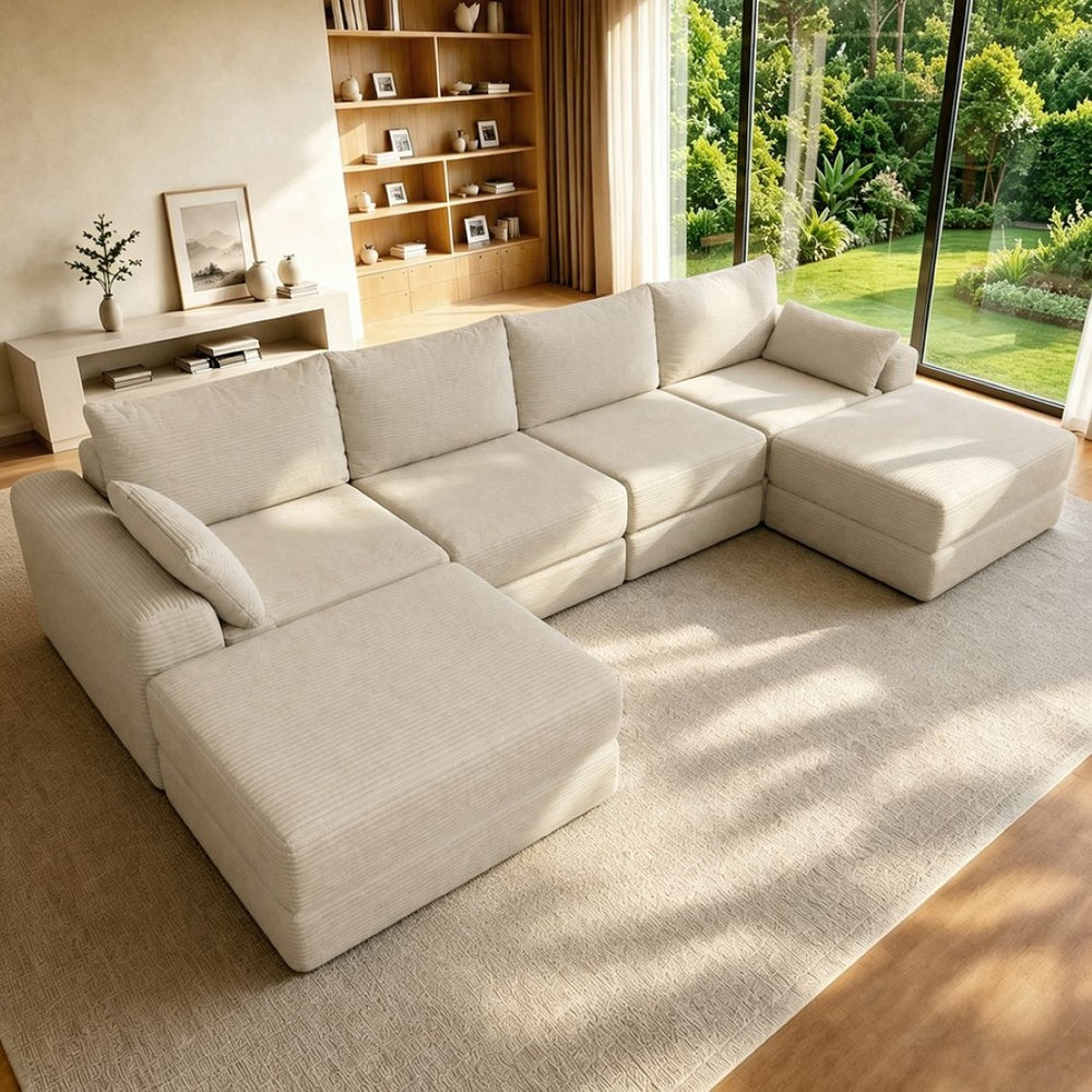 English Elm Upholstered Modular Sectional Sofa Corduroy Low Profile Floor Lounge with Pillows W3975S00158