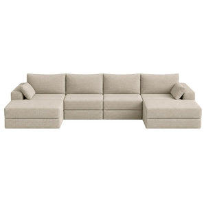 English Elm Upholstered Modular Sectional Sofa Corduroy Low Profile Floor Lounge with Pillows W3975S00158