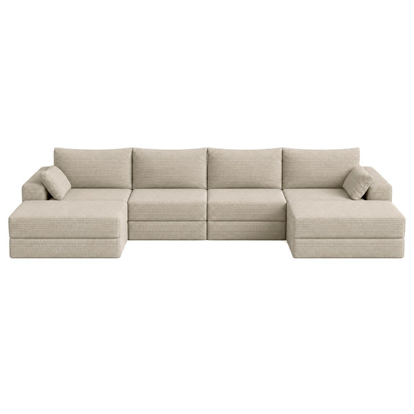 English Elm Upholstered Modular Sectional Sofa Corduroy Low Profile Floor Lounge with Pillows W3975S00158
