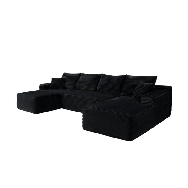 English Elm 126 Inch Modular U-Shape Sectional Plush Sofa Deep Seating with Built-In Cup Holder Black W3975S00160
